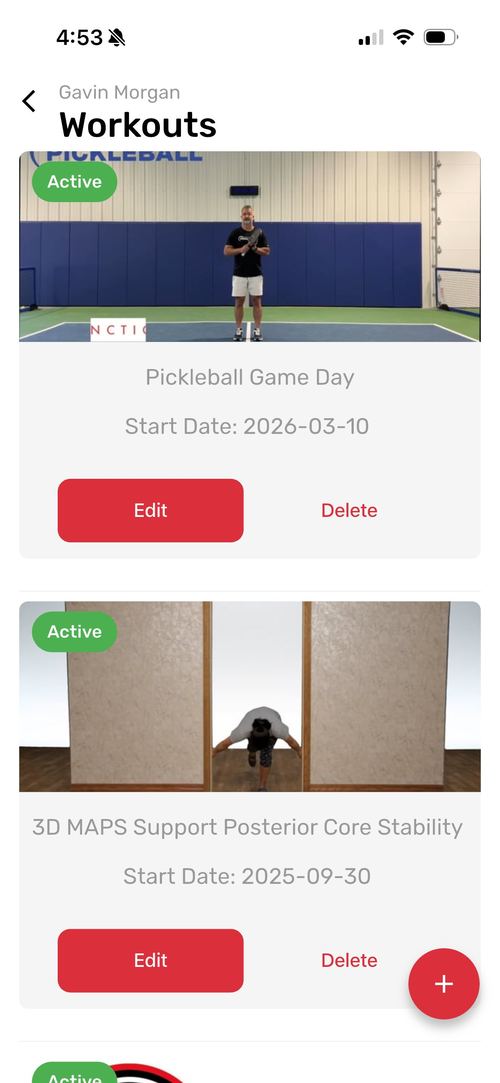 Gray Institute App -- Workouts list